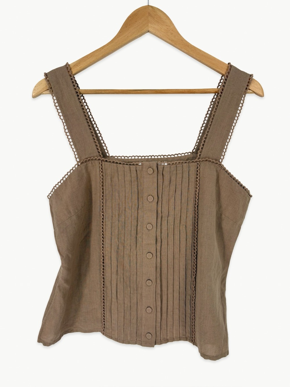 Amour Vert Crochet Trim Tank Top Size Medium in Sand Linen Organic Cotton NWT - Picture 9 of 11